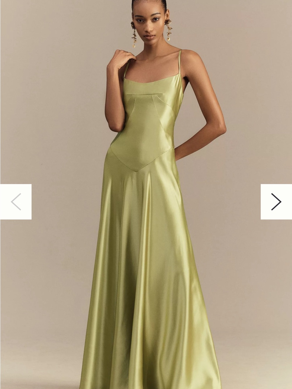 Satin Maxi Slip Dress in Olive